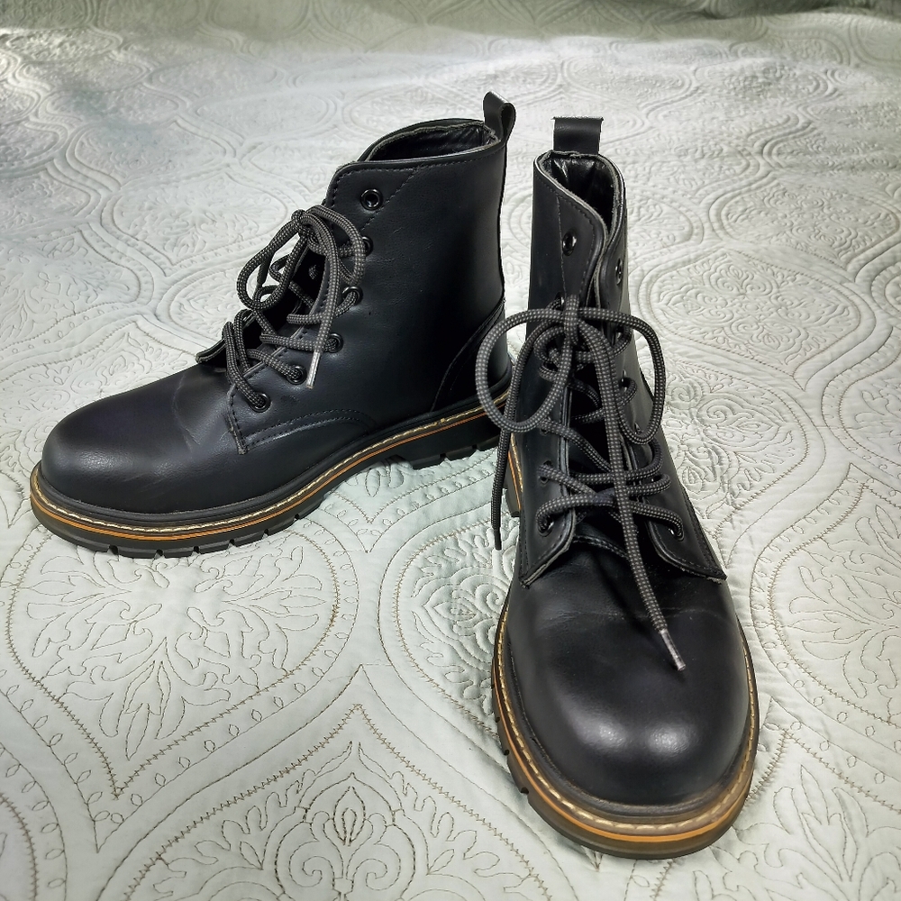 Black Steel Toe Construction Work Lace Up Boots Unisex Size 40
